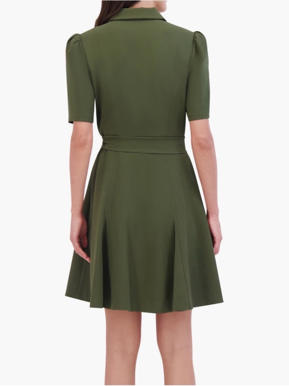 Eliza J Olive Green Short-Sleeve Shirt Dress with Tie Waist - Picture 2 of 5